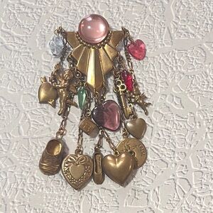 Vintage Brooch 80s Statement Large Bold Multi-charm Pink Fantastic